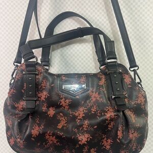 Simply‎ Vera Purse • Brown Shoulder Hand Bag 14x9" Triple Compartment Floral